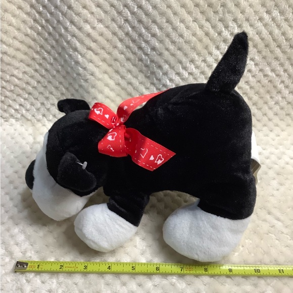 Loblaws Black and White Plush Puppy Dog with Red Heart Ribbon Stuffed Animal Toy - Picture 14 of 14